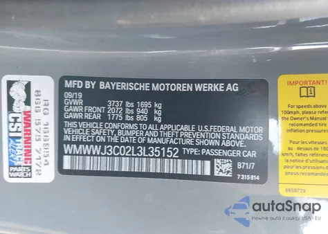 2020 Mini Convertible Cooper z USA, uszkodzony, nr VIN WMWWJ3C02L3L35152